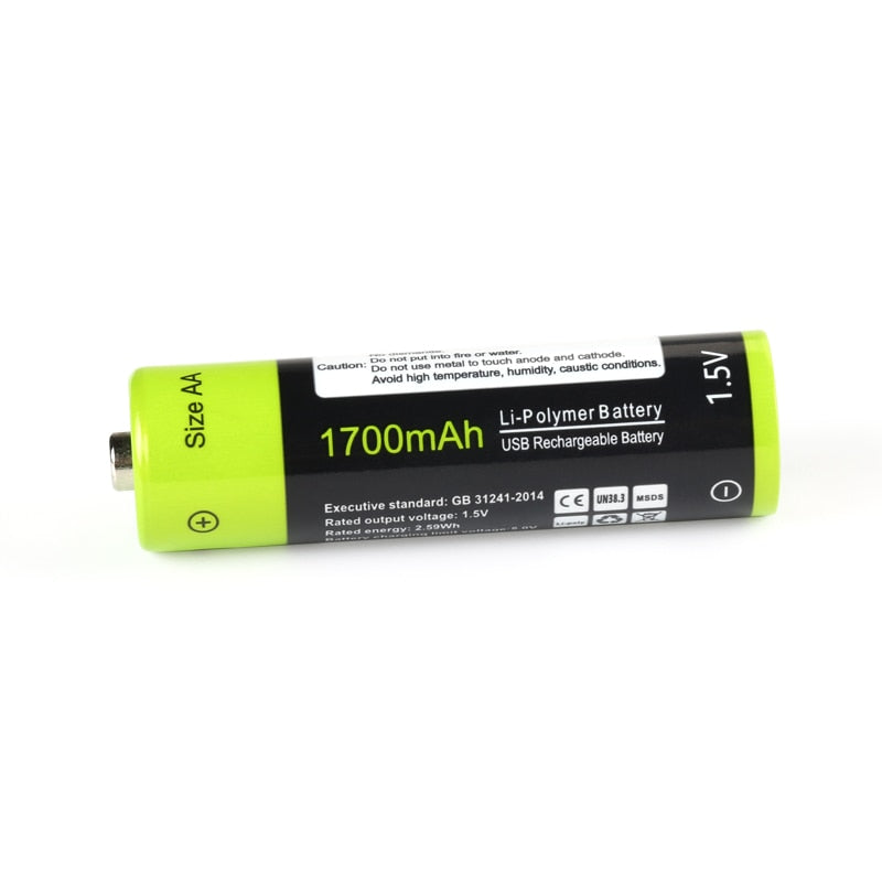 Bright Beam AA 1.5V 1.7Ah Battery 2 pcs USB Rechargeable Lithium Polymer Battery