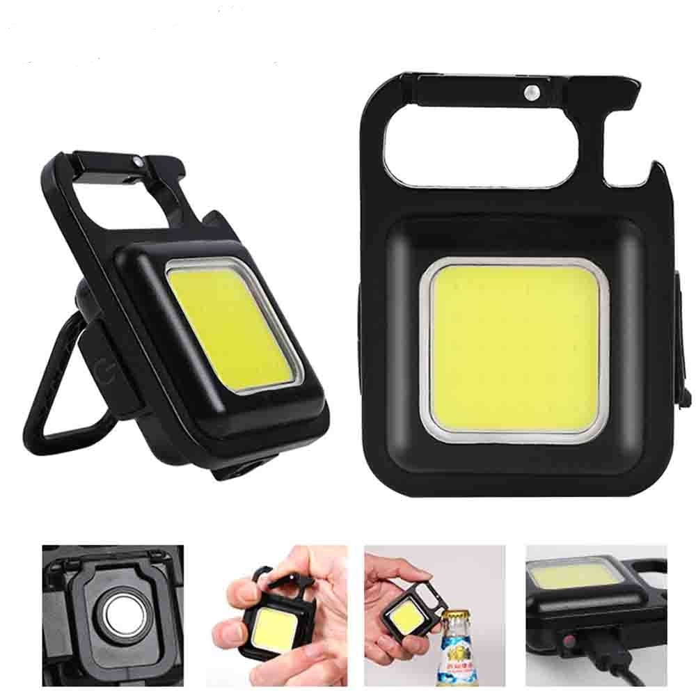 The Bright Beam Rechargeable, multi-function portable COB outdoor camping keychain flashlight.